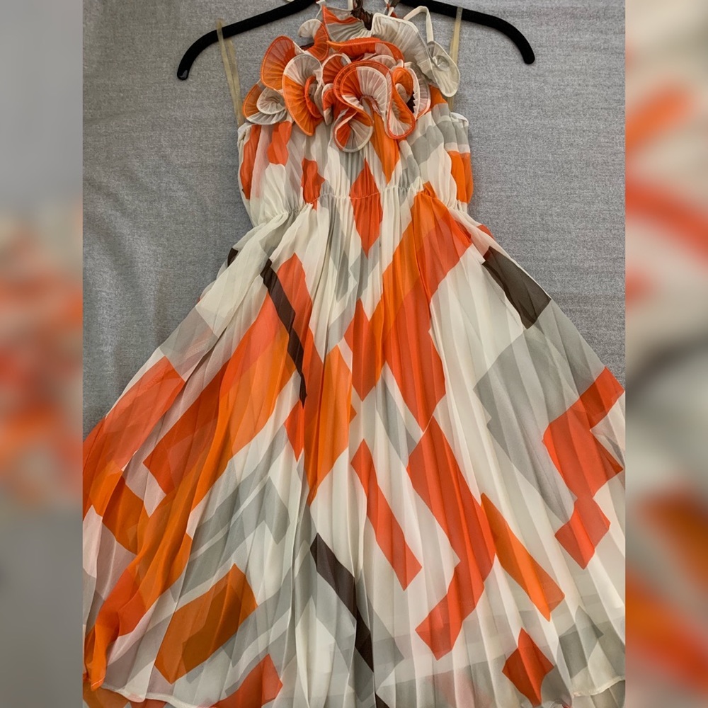 Minuet Halter Dress with Pleats and Ruffles